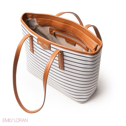 STRIPED NAVY-PRINT LEATHER SHOULDERS BAG WITH A SMALL BAG - LARGE