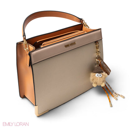 MATTE SMOOTH LEATHER HANDBAG WITH ACCESSORIES -LARGE