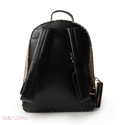 BLACK LEATHER BACKPACK WITH MINI SNAKE WALLET