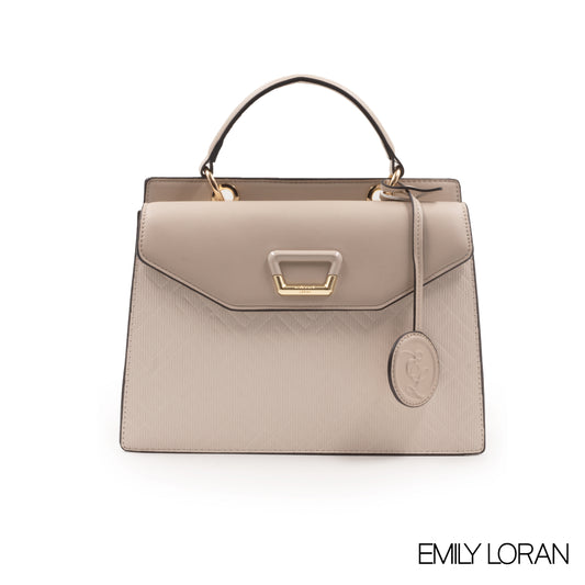 LEATHER TEXTURED HANDBAG WITH FLAP -MED