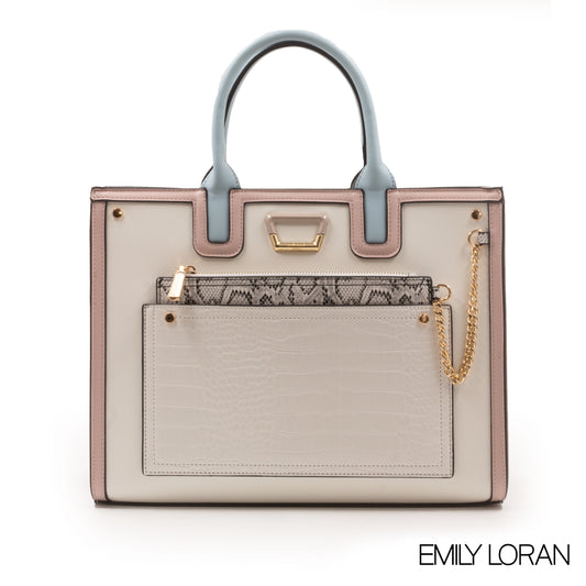 WHITE LEATHER EMILY LORAN HANDBAG WITH METAL CHAIN-LARGE