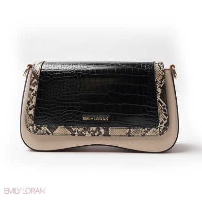LEATHER CROSSBODY WITH MIX OF SNAKESKIN,CROC -SMALL