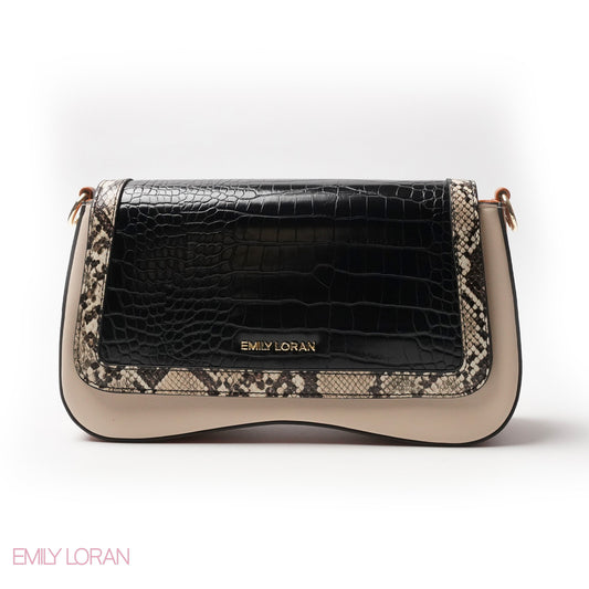 LEATHER CROSSBODY WITH MIX OF SNAKESKIN,CROC -SMALL