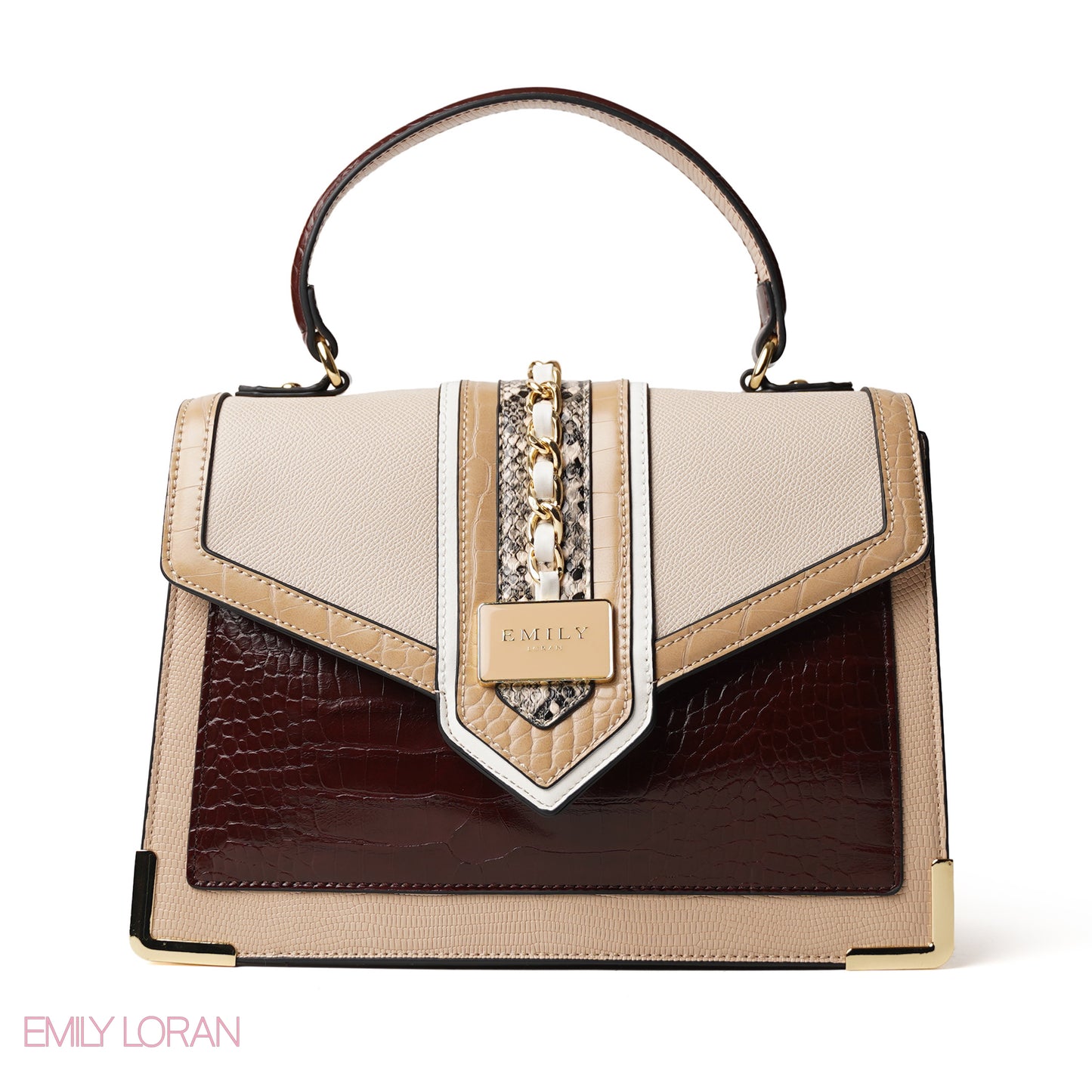 SNAKE PRINT LEATHER HANDBAG WITH FLAP - MED