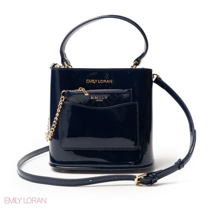 GLOSSY LEATHER HANDBAG WITH METAL CHAIN,MINI WALLET