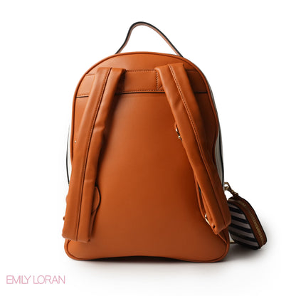 STRIPED NAVY LEATHER BACKPACK WITH MINI STRIPED WALLET