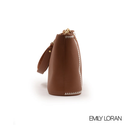 BROWN LEATHER TOTE WITH SPECIAL DESIGN -LARGE
