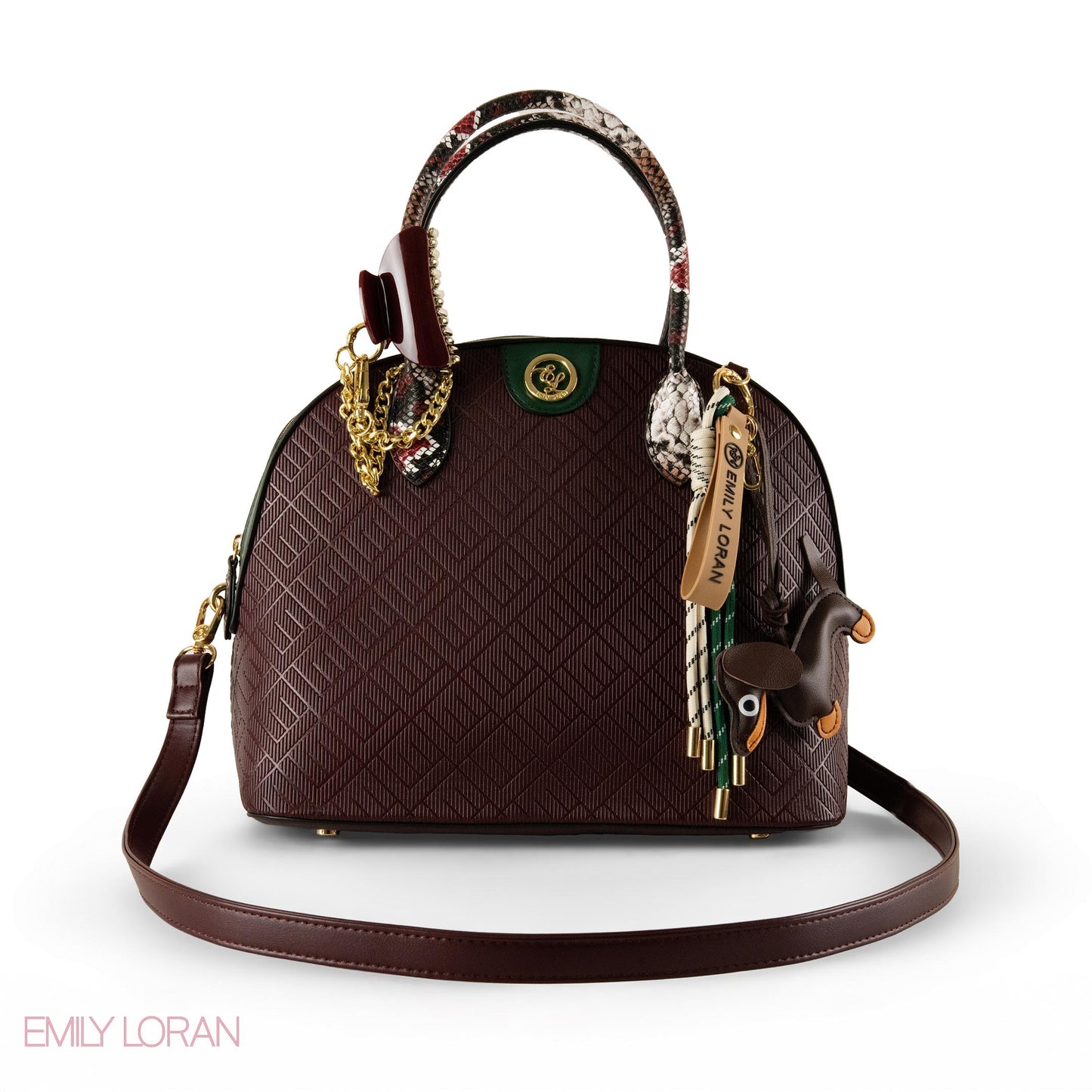 EMILY LORAN EMBOSSED LEATHER HANDBAG WITH ACCESSORIES-LARGE