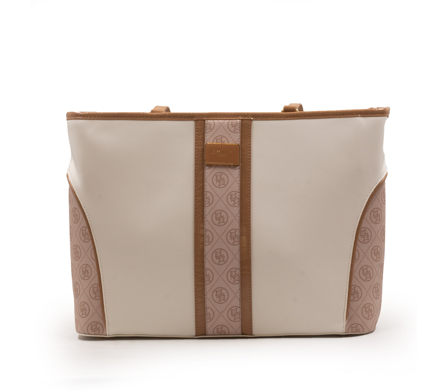 BEIGE LEATHER EMILY LORAN WITH PATTERNED TRIM-LARGE