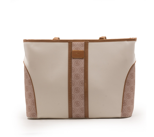 BEIGE LEATHER EMILY LORAN WITH PATTERNED TRIM-LARGE