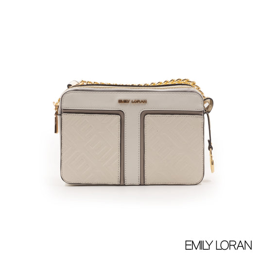 WHITE LEATHER EMBOSSED CROSSBODY BAG -SMALL