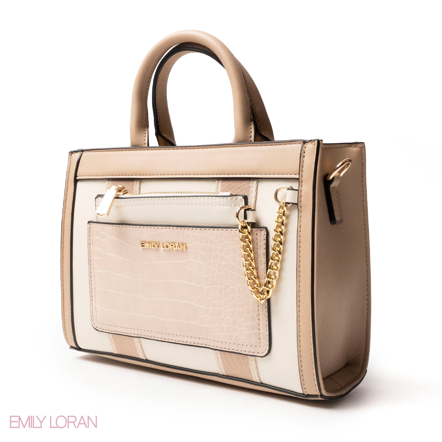 EMILY LORAN HANDBAG WITH FABRIC ACCENTS - MED