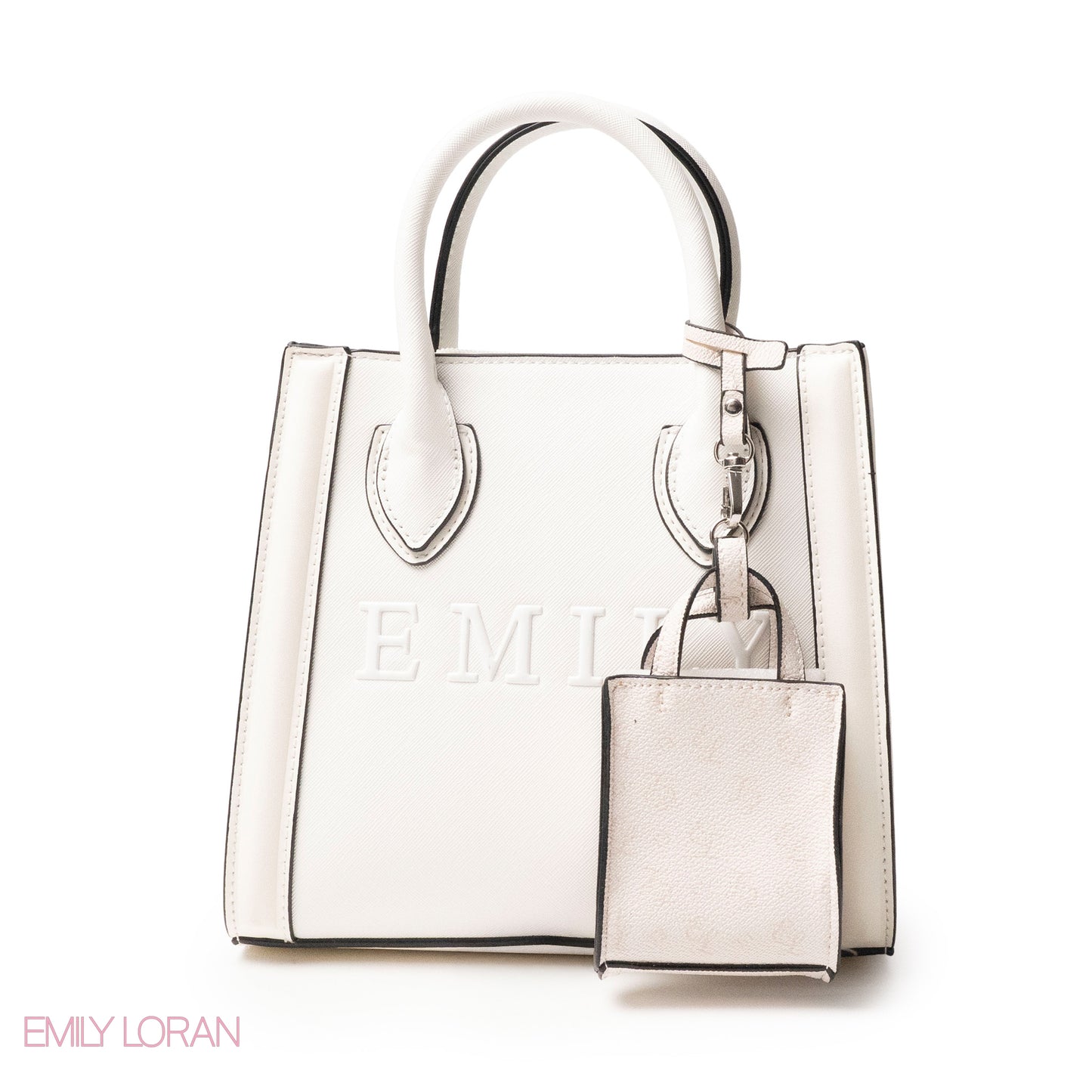 EMILY LOGO EMBOSSED LEATHER HANDBAG WITH MINI WALLET- SMALL