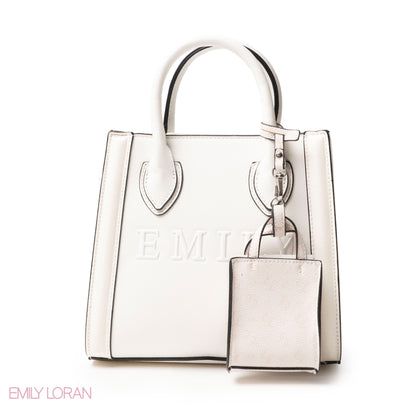 EMILY LOGO EMBOSSED LEATHER HANDBAG WITH MINI WALLET- SMALL