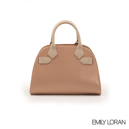 PINK SNAKE LEATHER HANDBAG WITH GOLD LOCK DETAIL-MED
