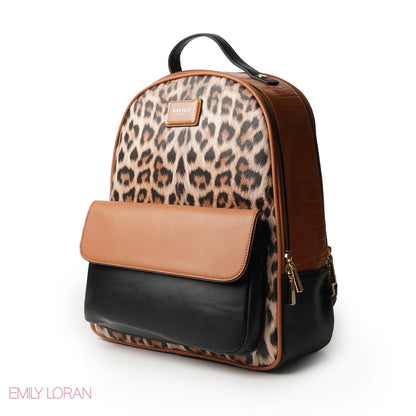 CAMEL LEATHER BACKPACK WITH MINI TIGER WALLET