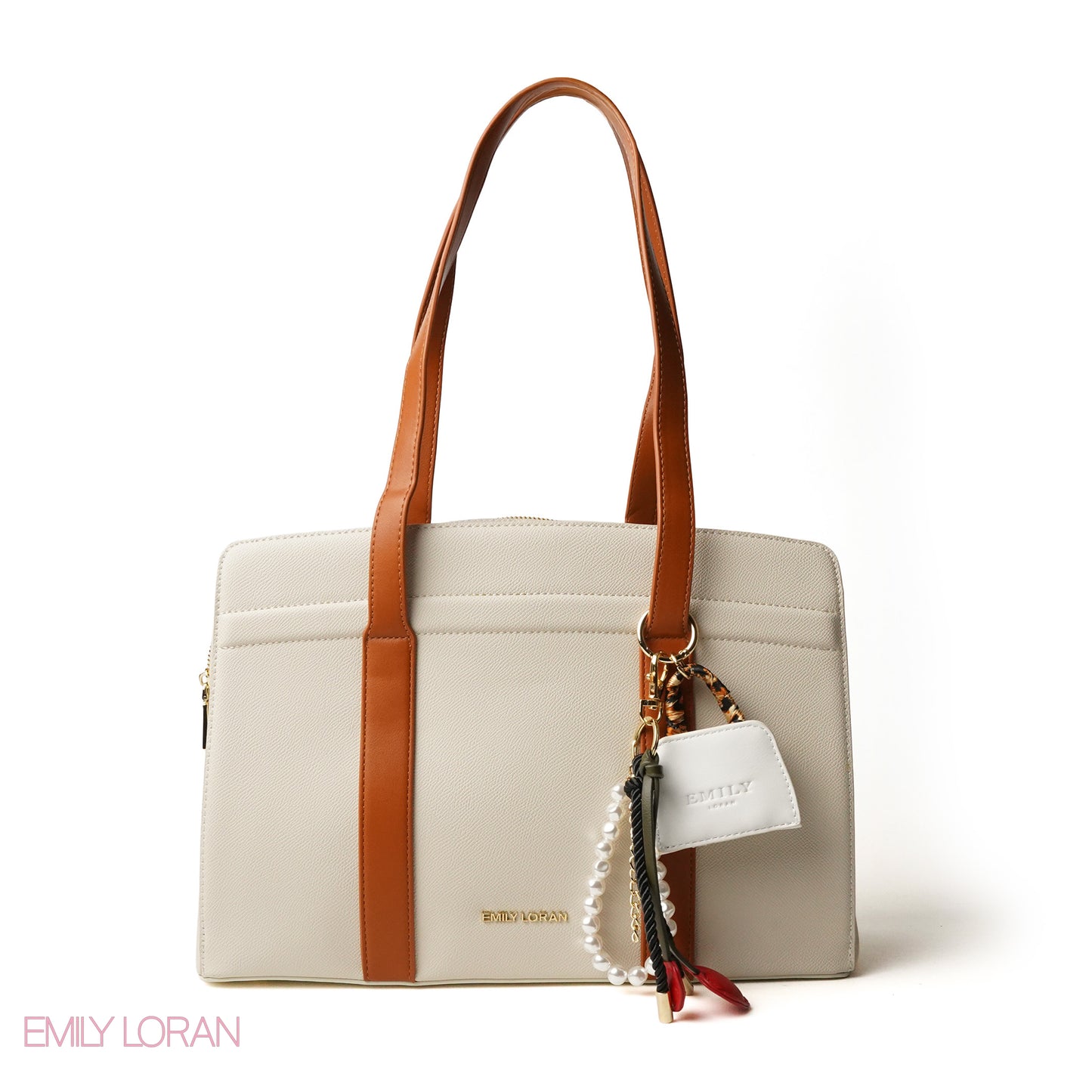 SHOPPING LEATHER SHOULDERS BAG WITH TAN TRIM - LARGE