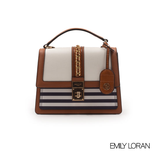 MODREN NAVY LEATHER EMILY LORAN HANDBAG WITH METAL CHAIN -MED