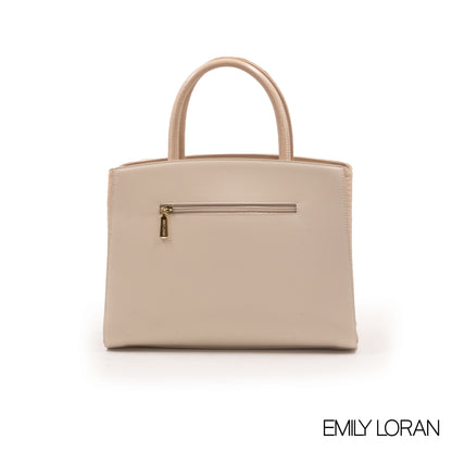 CREAMY LEATHER HANDBAG WITH CHAIN DETAIL-MED