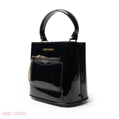 GLOSSY LEATHER HANDBAG WITH METAL CHAIN,MINI WALLET