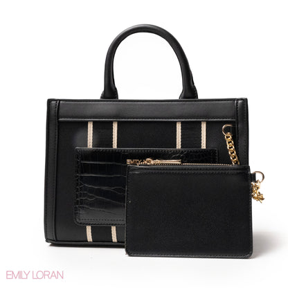 EMILY LORAN HANDBAG WITH FABRIC ACCENTS - MED