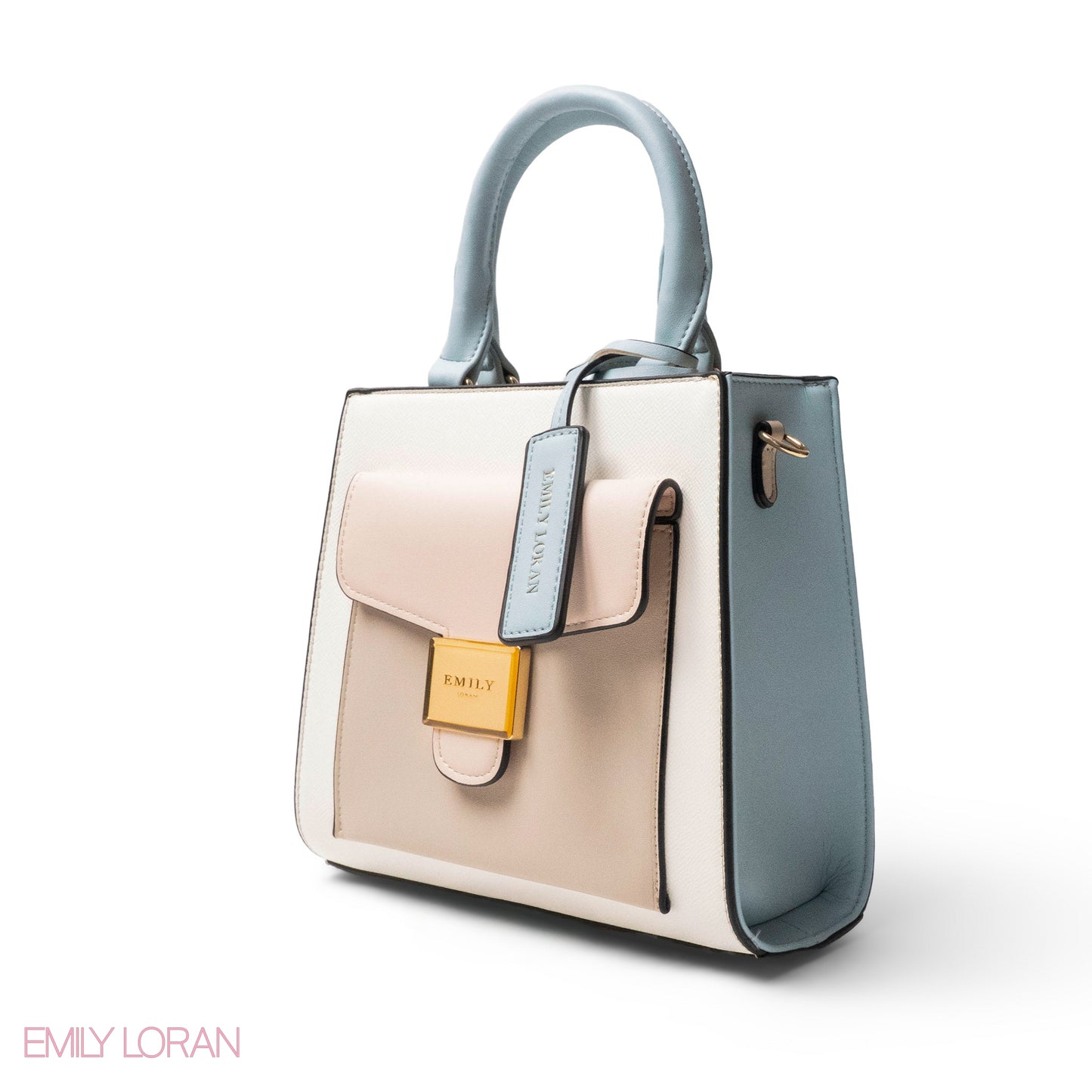 WHITE PINK MULTI LEATHER HANDBAG WITH MINI FLAP -SMALL