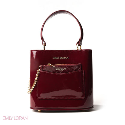 GLOSSY LEATHER HANDBAG WITH METAL CHAIN,MINI WALLET