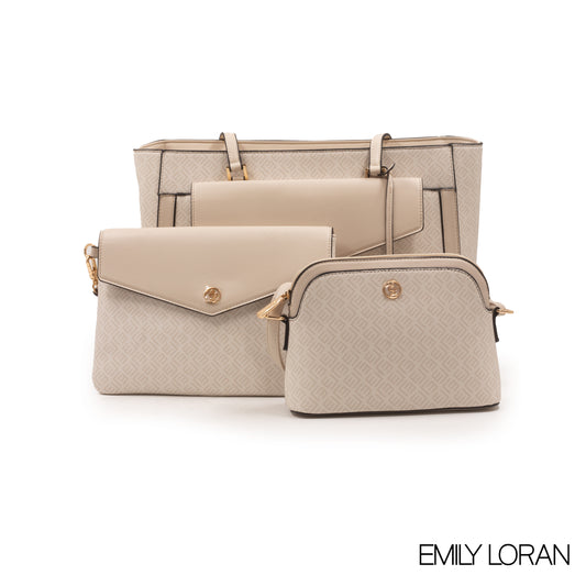 BEIGE LEATHER MONOGRAM TOTE WITH FRONT POUCH -LARGE