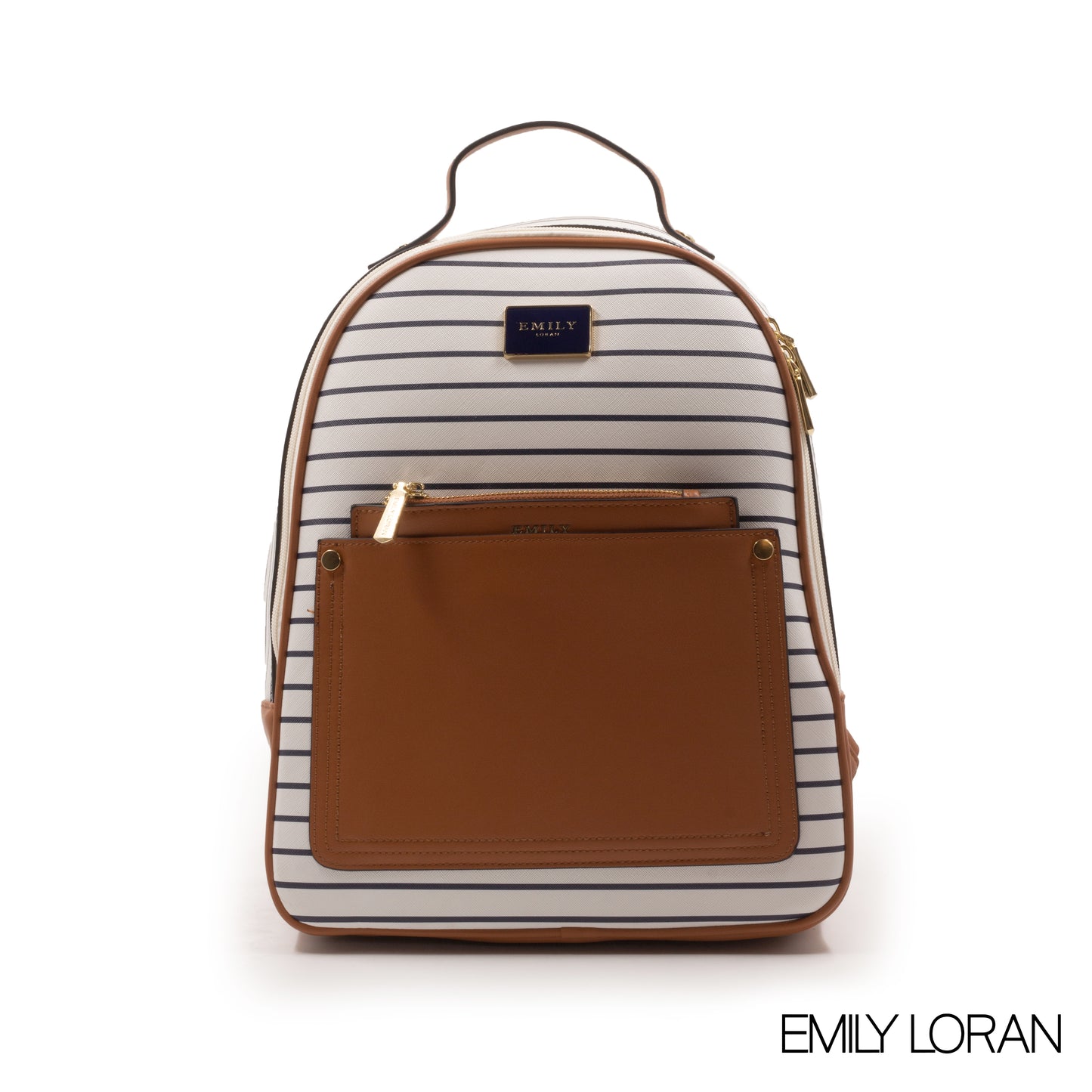STRIPED NAVY SMOOTH LEATHER BACKPACK