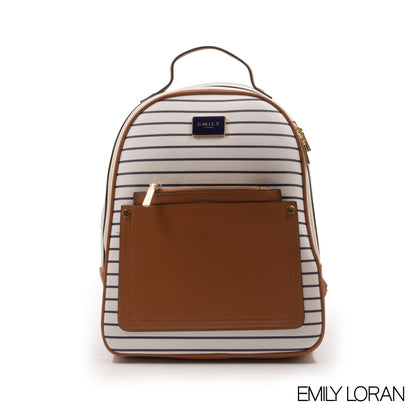 STRIPED NAVY SMOOTH LEATHER BACKPACK