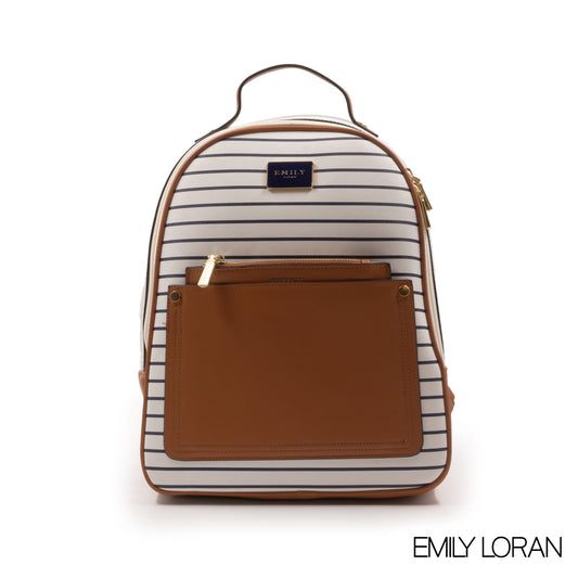 STRIPED NAVY SMOOTH LEATHER BACKPACK