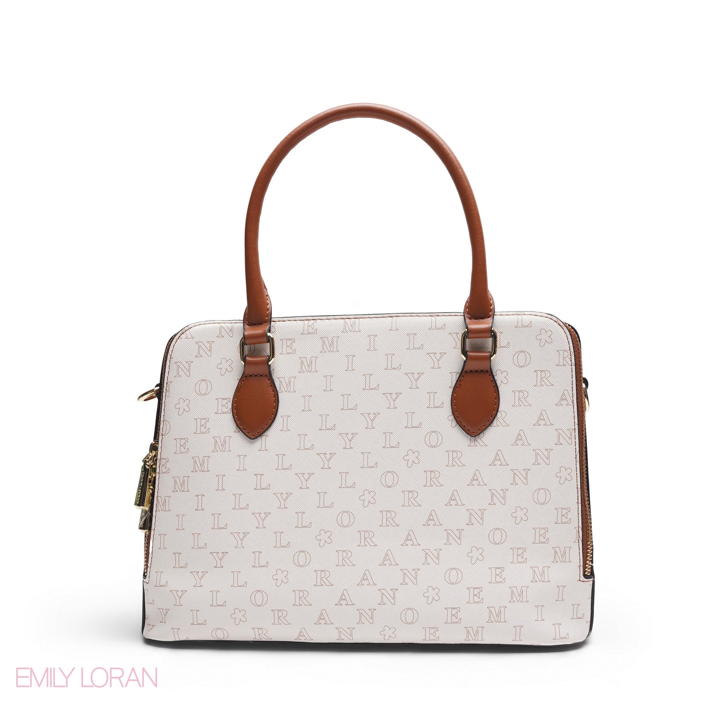 WHITE EMILY LETTER PRINT SATCHEL BAG WITH SCARF ACCENT - MED