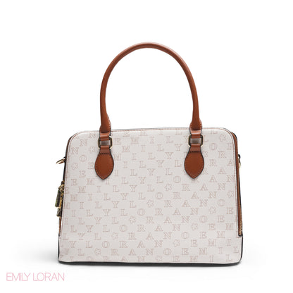 WHITE EMILY LETTER PRINT SATCHEL BAG WITH SCARF ACCENT - MED