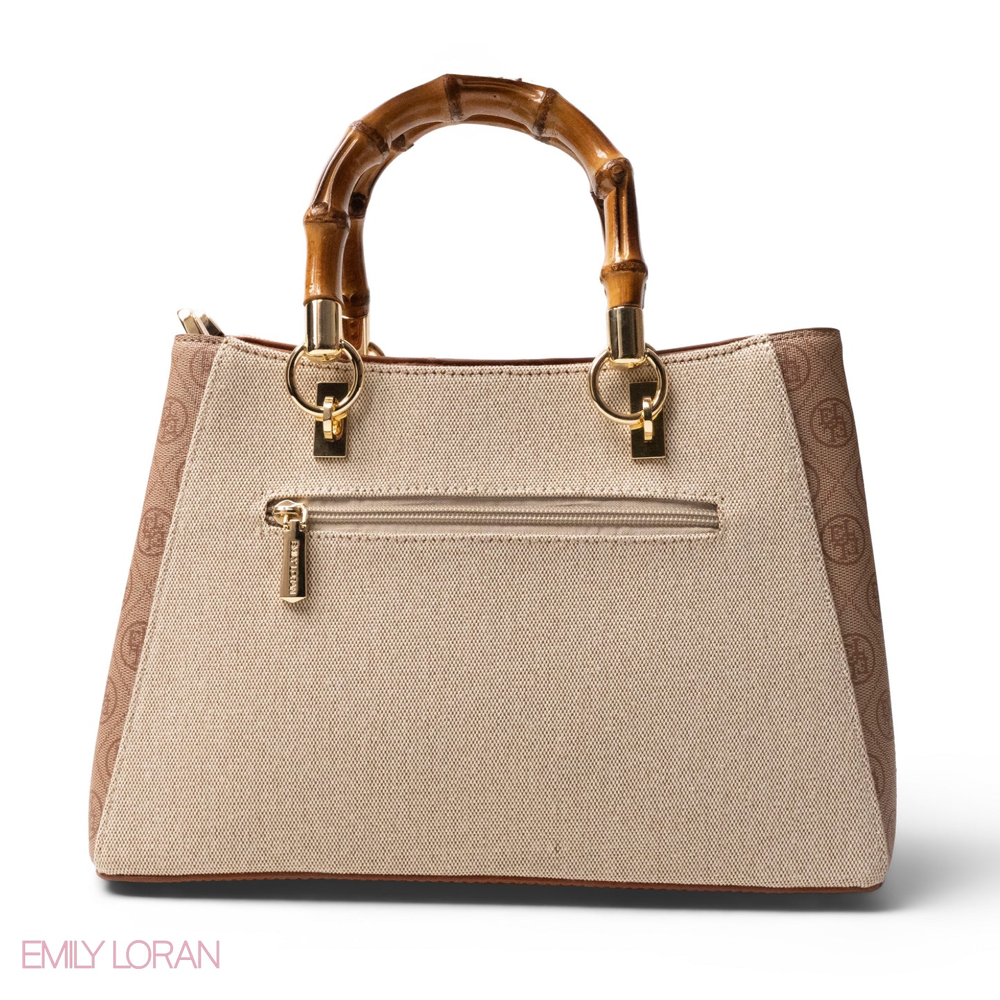 EMILY LORAN LEATHER,CANVAS HANDBAG WITH BAMBOO-HANDLED -MED