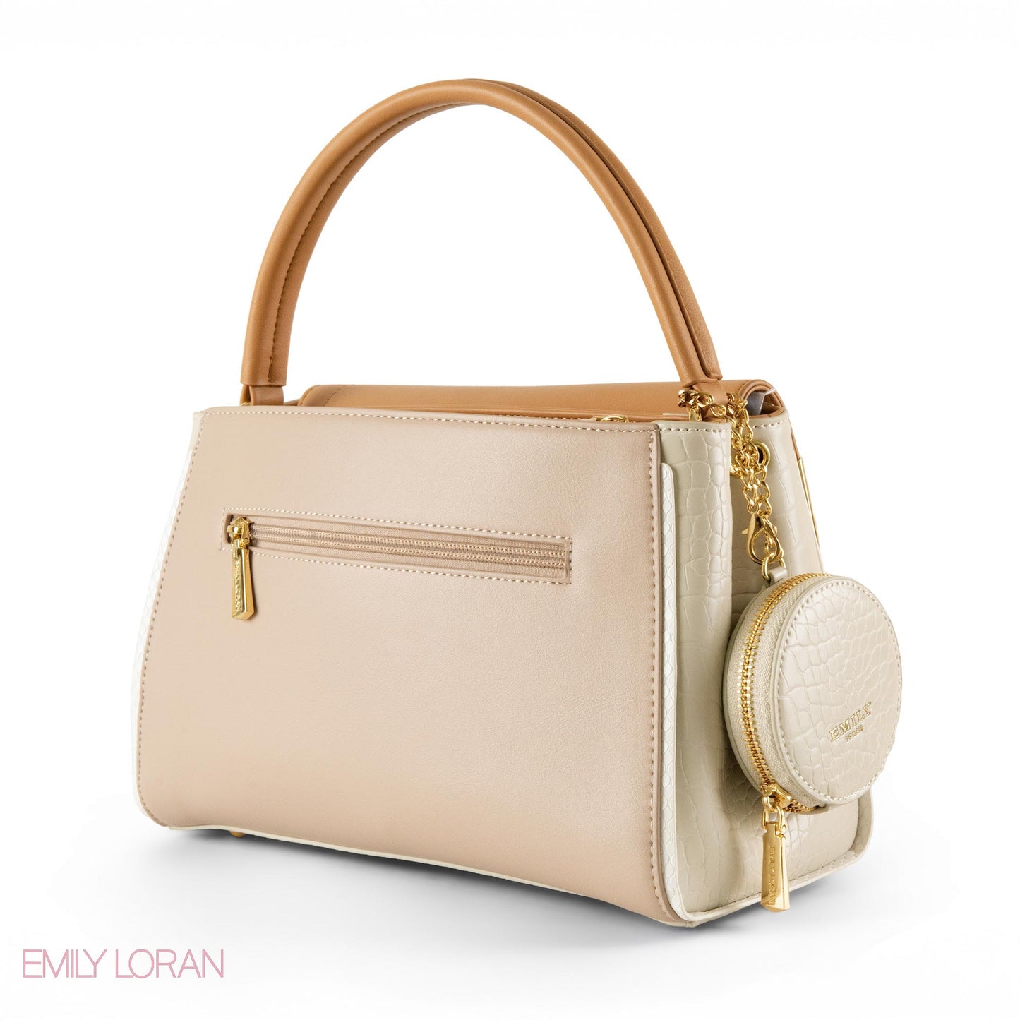 SMOOTH LEATHER HANDBAG WITH CROC DETAIL- MED