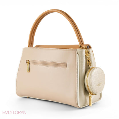 SMOOTH LEATHER HANDBAG WITH CROC DETAIL- MED