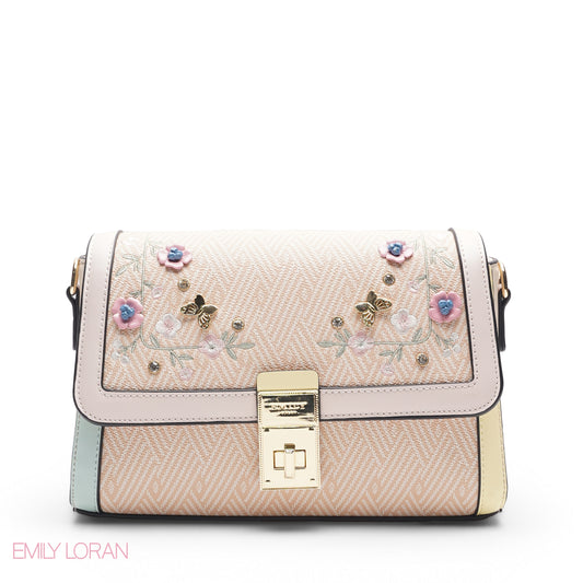 TEXTURED SCARF PEACH TOP HANDLE BAG - MED