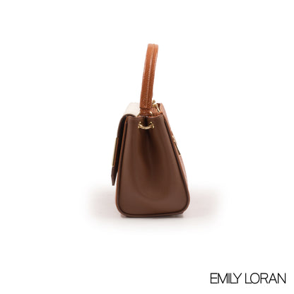 LEATHER HANDBAD WITH DETAIL CROC BROWN METALLIC-MED