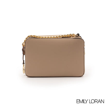 BEIGE LEATHER EMBOSSED CROSSBODY BAG -SMALL