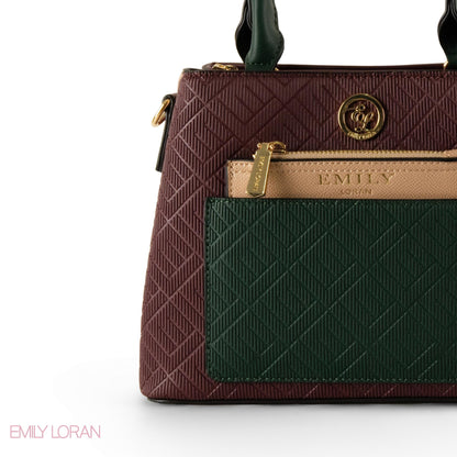 EMILY LORAN PATTERNED LEATHER HANDBAG WITH CHAIN DETAIL - SMALL