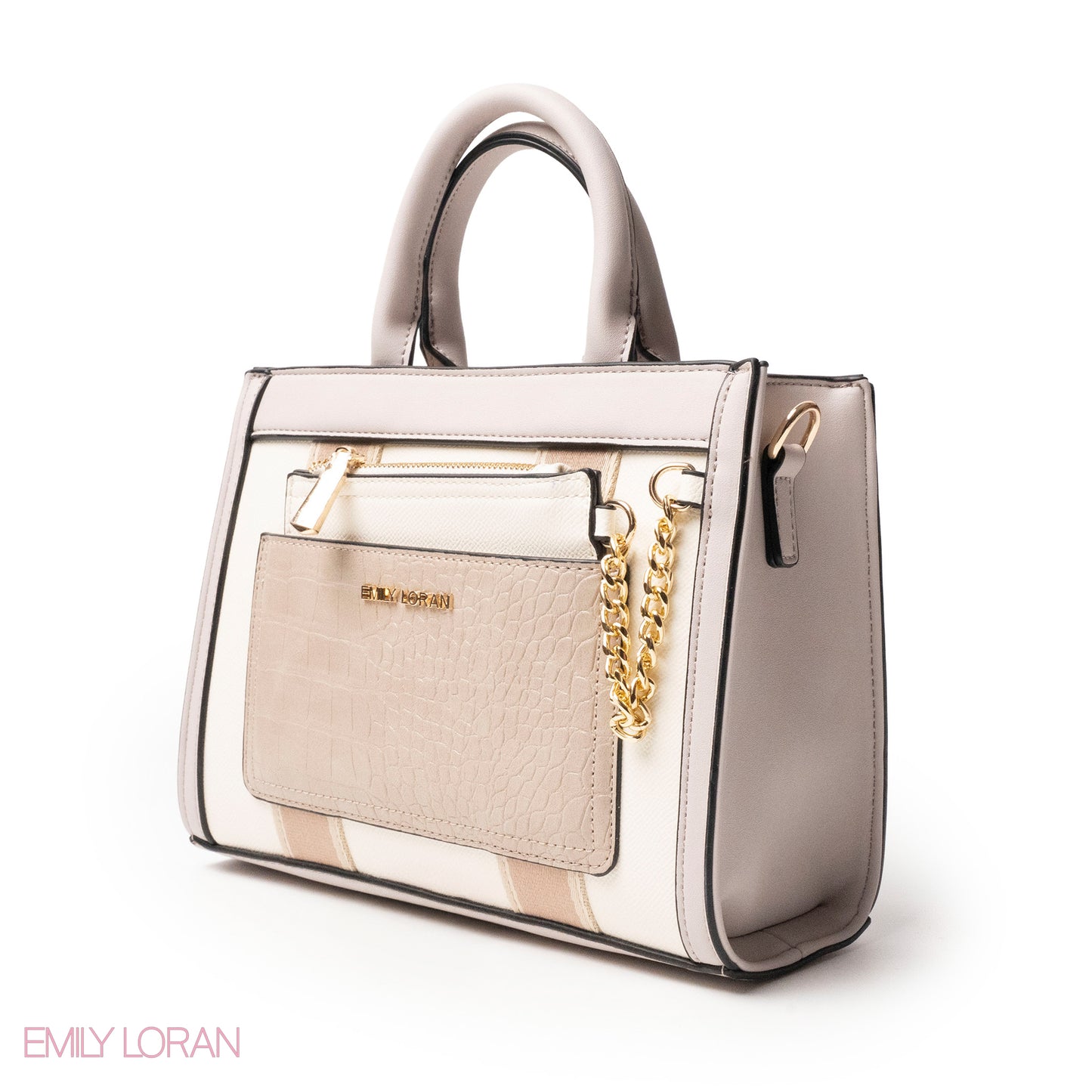 EMILY LORAN HANDBAG WITH FABRIC ACCENTS - MED