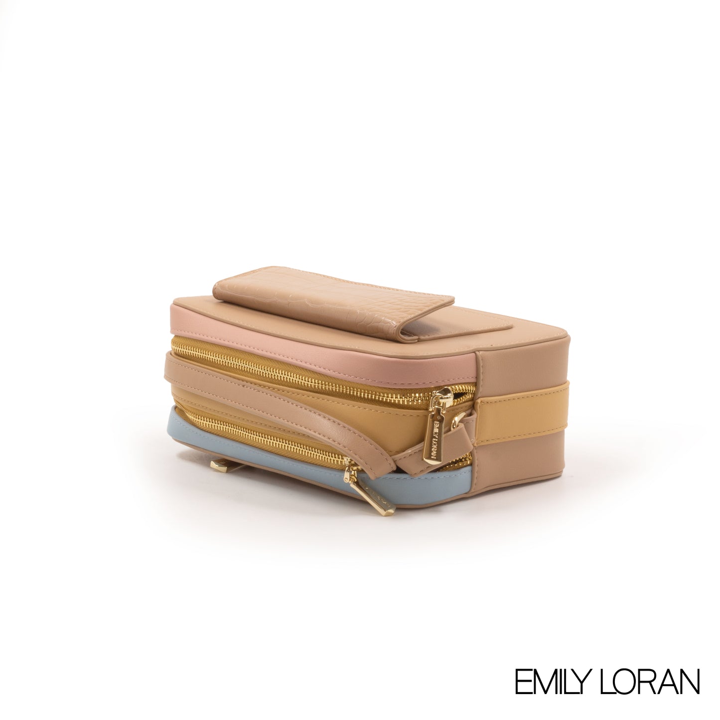 SMOOTH LEATHER CROSSBODY BAG WITH CROC ACCENT -SMALL