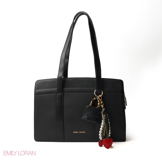 SHOPPING LEATHER SHOULDERS BAG WITH BLACK TRIM - LARGE