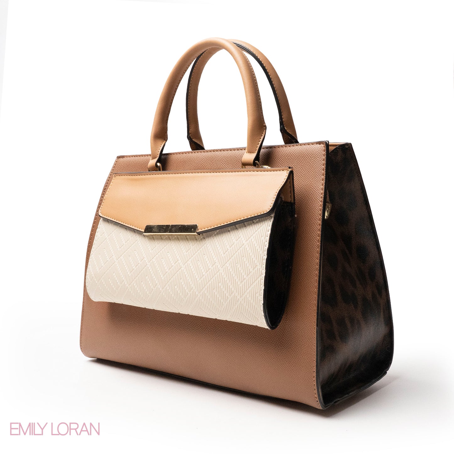 MIXED-COLOR LEATHER HANDBAG WITH WALLET - LARGE