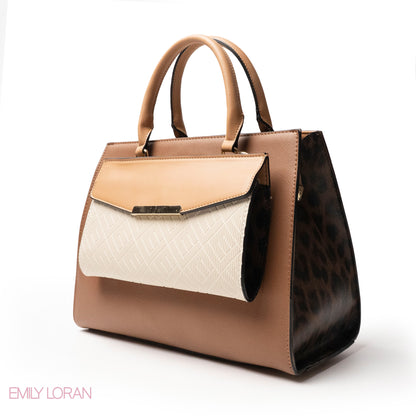 MIXED-COLOR LEATHER HANDBAG WITH WALLET - LARGE