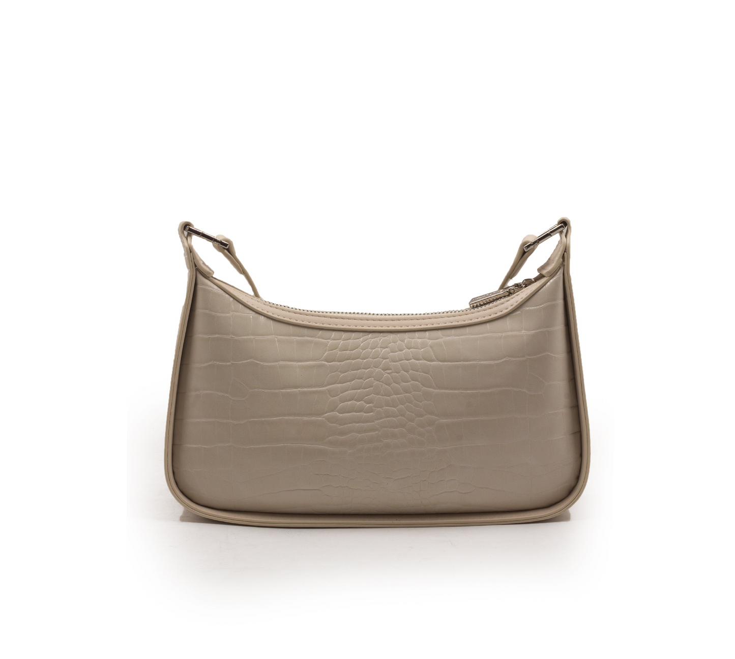 BEIGE LEATHER HANDBAG WITH SMOOTH CROC DETAILS-SMALL