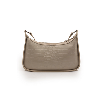 BEIGE LEATHER HANDBAG WITH SMOOTH CROC DETAILS-SMALL