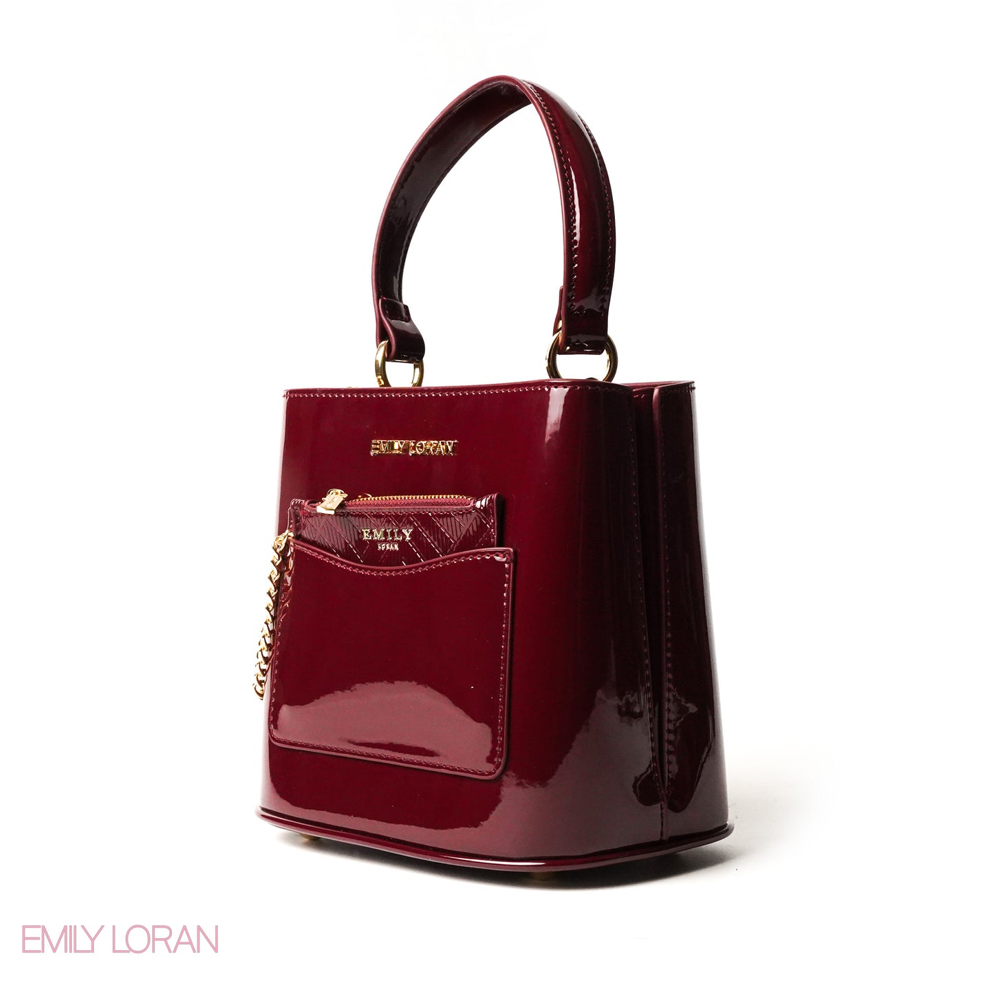 GLOSSY LEATHER HANDBAG WITH METAL CHAIN,MINI WALLET