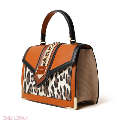 LEOPARD PRINT LEATHER HANDBAG WITH FLAP - MED