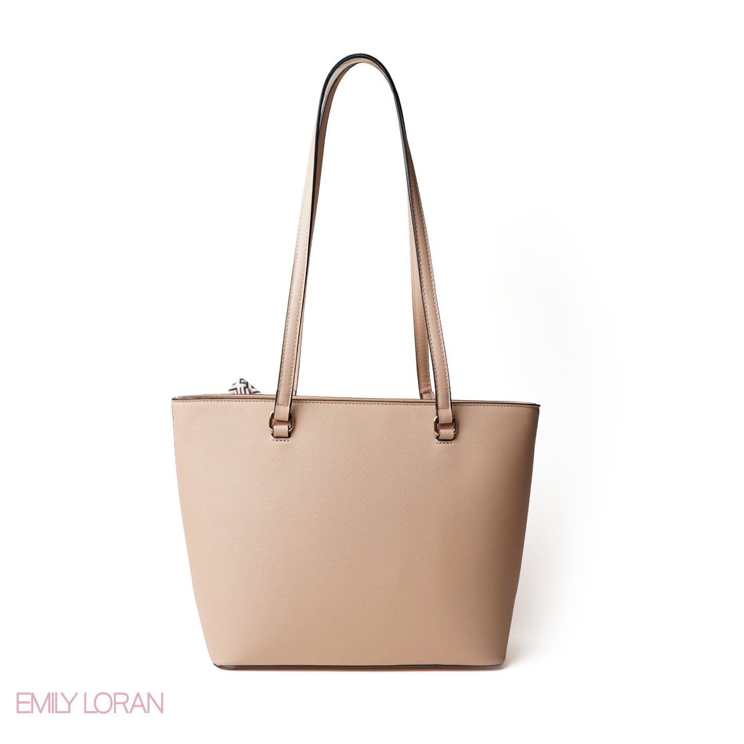 BEIGE LEATHER SHOULDERS BAG WITH LOGO EMILY ACCENT, SCARF - LARGE